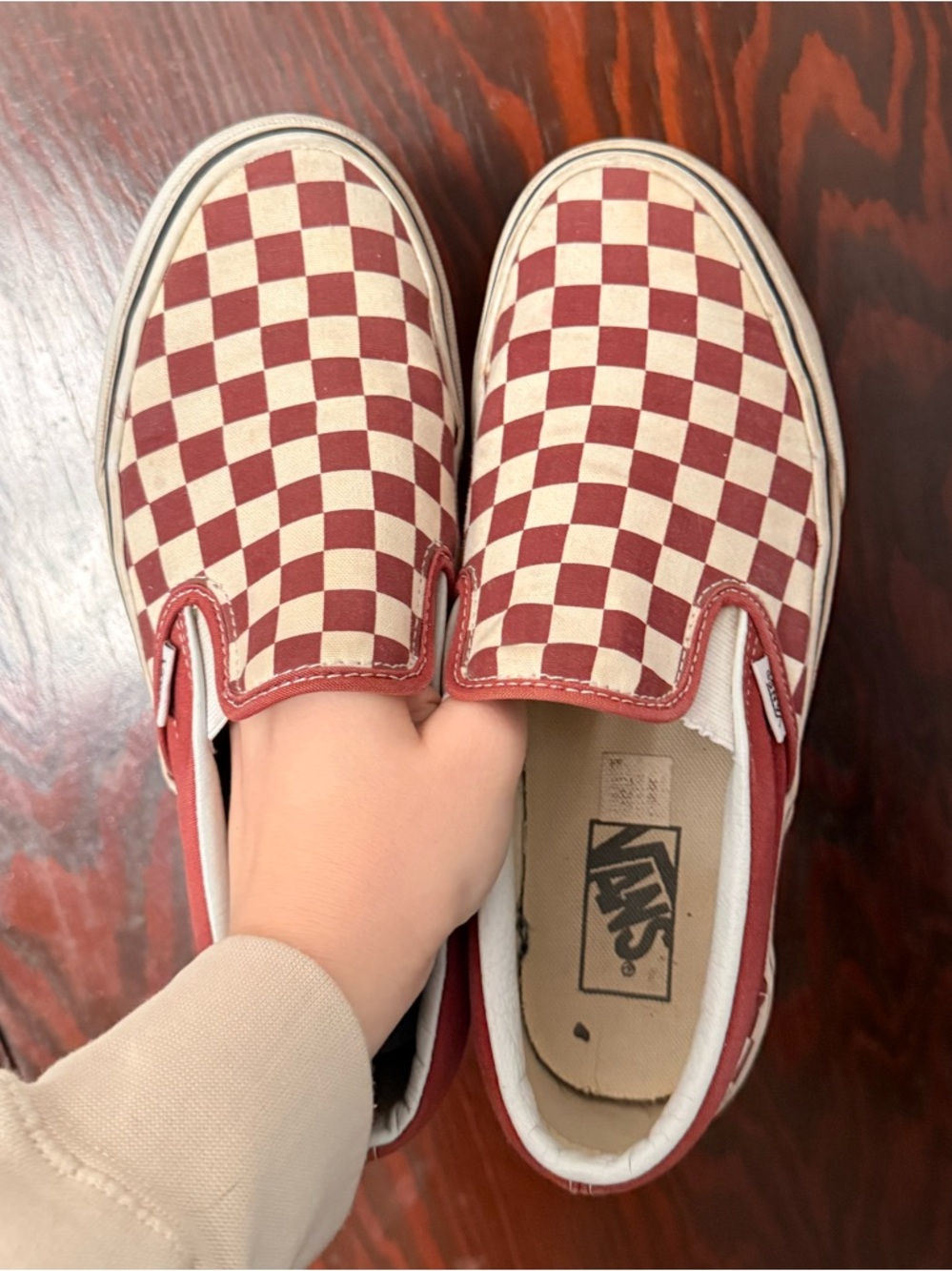 Vans Checkerboard Slip-On Sneakers in Burgundy and White